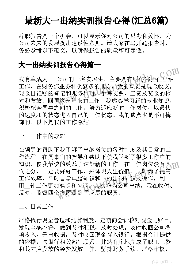 最新大一出纳实训报告心得(汇总6篇)