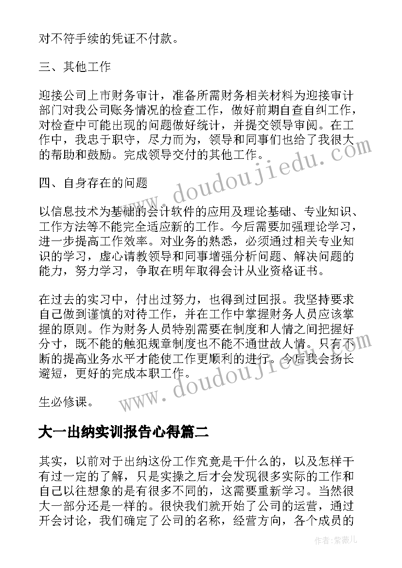 最新大一出纳实训报告心得(汇总6篇)