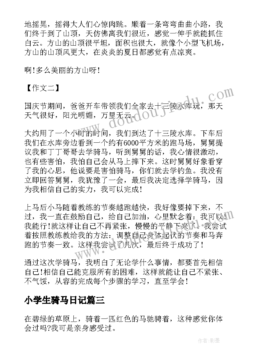 最新小学生骑马日记 我学会了骑马小学生(实用8篇)