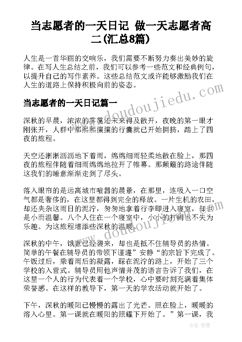 当志愿者的一天日记 做一天志愿者高二(汇总8篇)