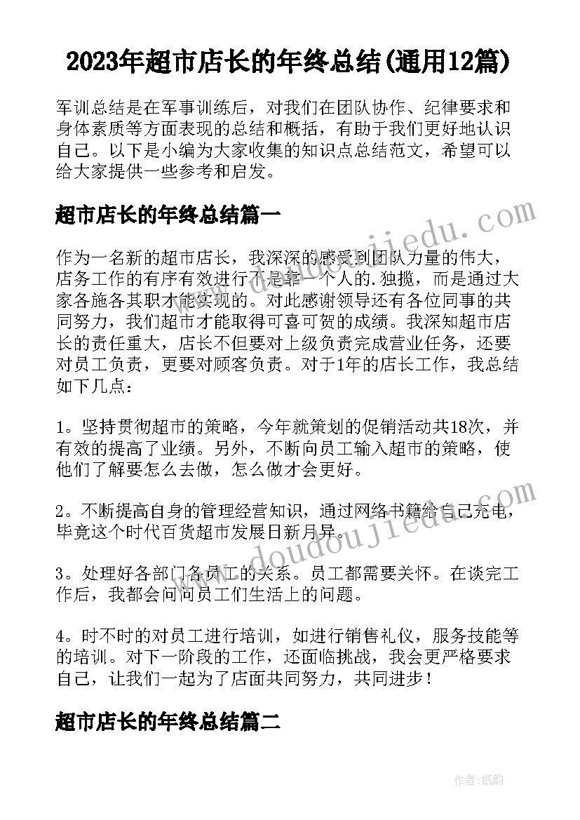 2023年超市店长的年终总结(通用12篇)