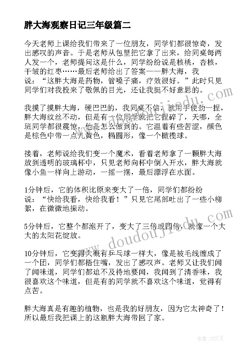 2023年胖大海观察日记三年级(通用8篇)