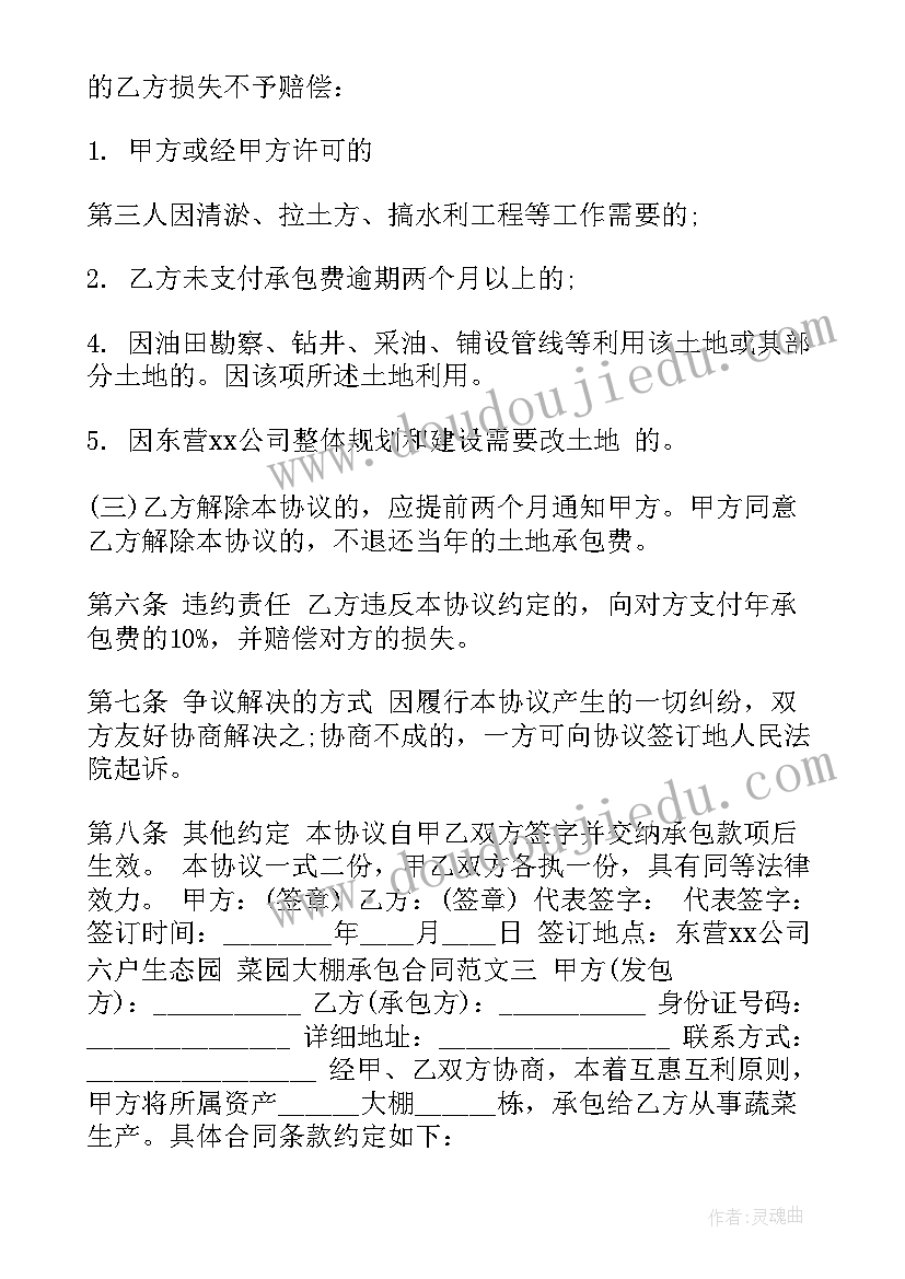 蔬菜大棚承包合同 菜园大棚承包合同格式(精选8篇)