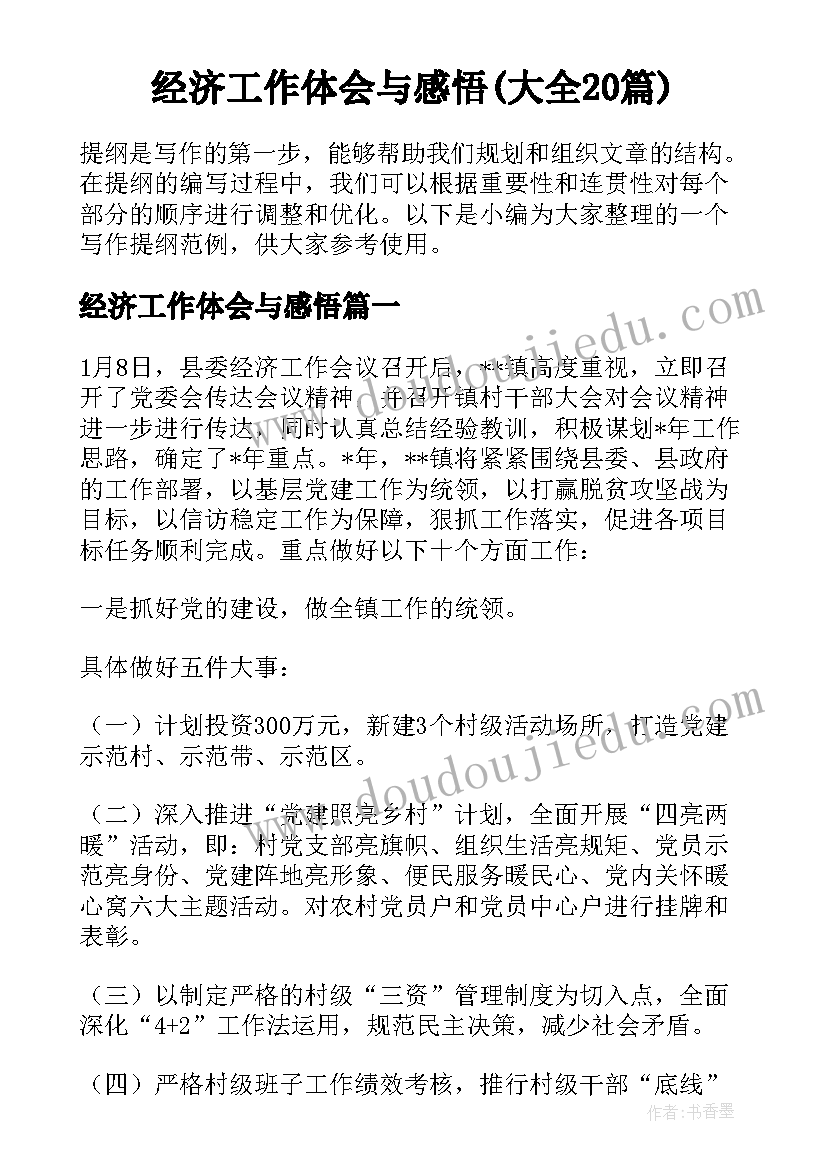 经济工作体会与感悟(大全20篇)