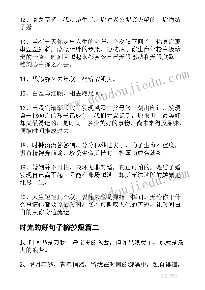 2023年时光的好句子摘抄短 记录时光的美好句子句(通用19篇)