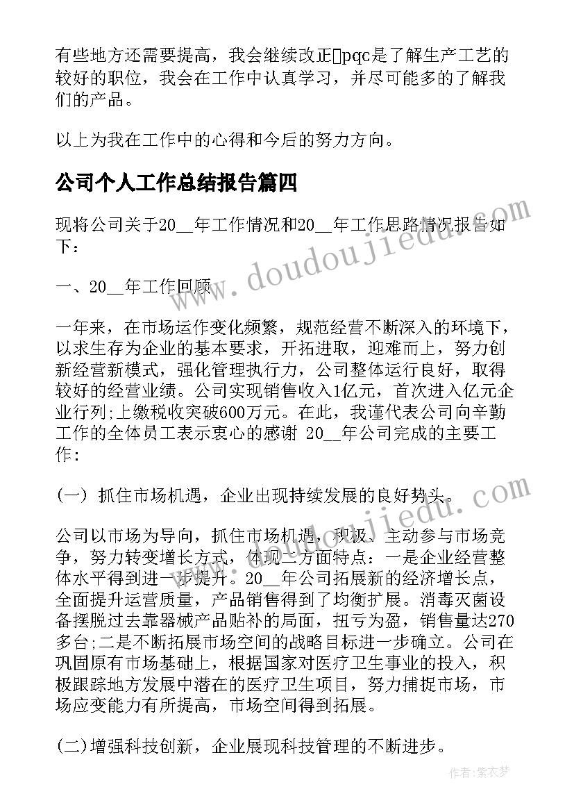 公司个人工作总结报告(通用8篇)