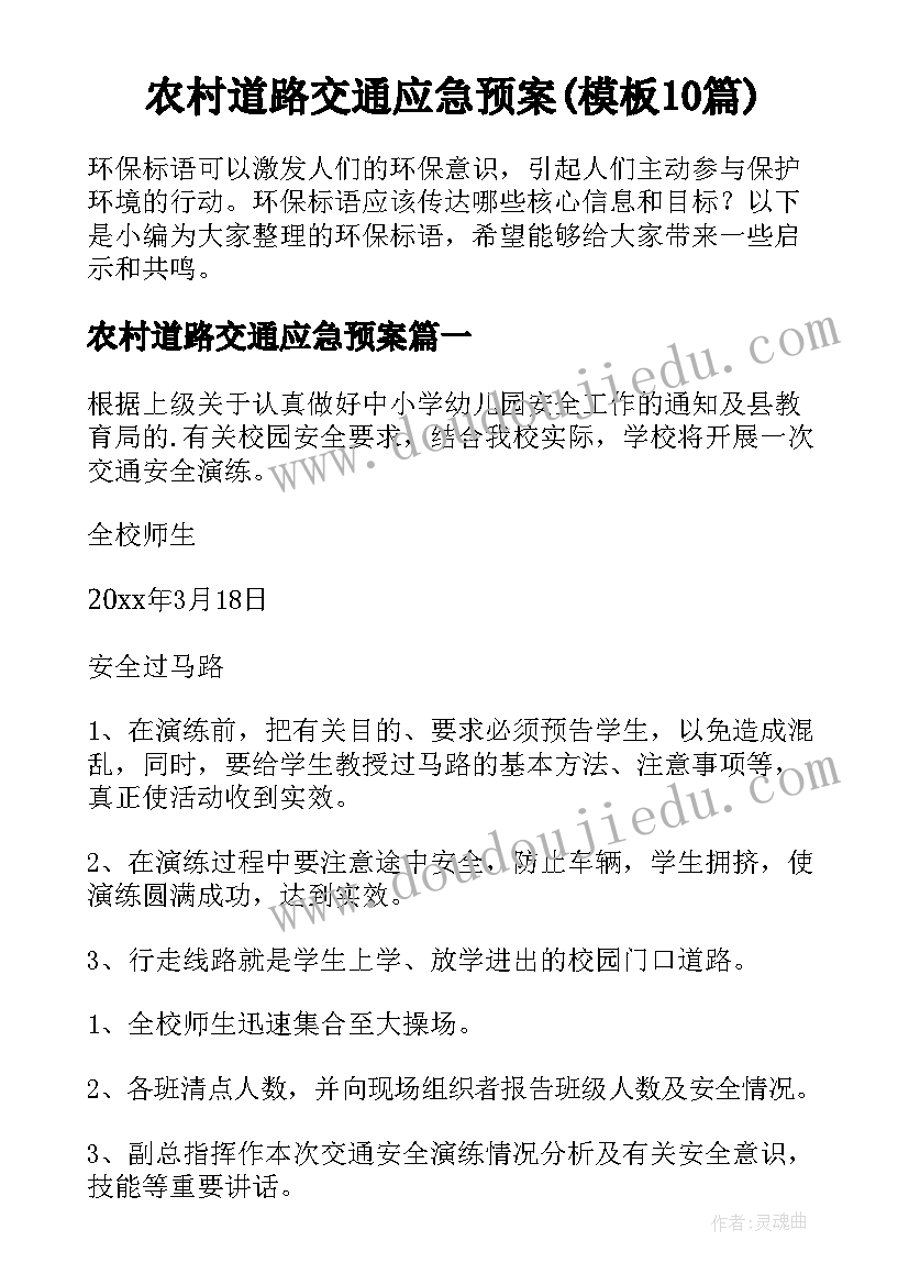 农村道路交通应急预案(模板10篇)