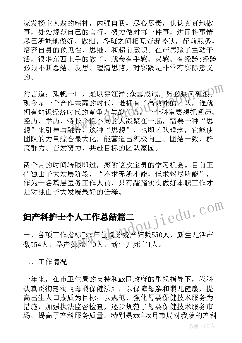 2023年妇产科护士个人工作总结 个人工作总结妇产科护士工作总结(优质8篇)