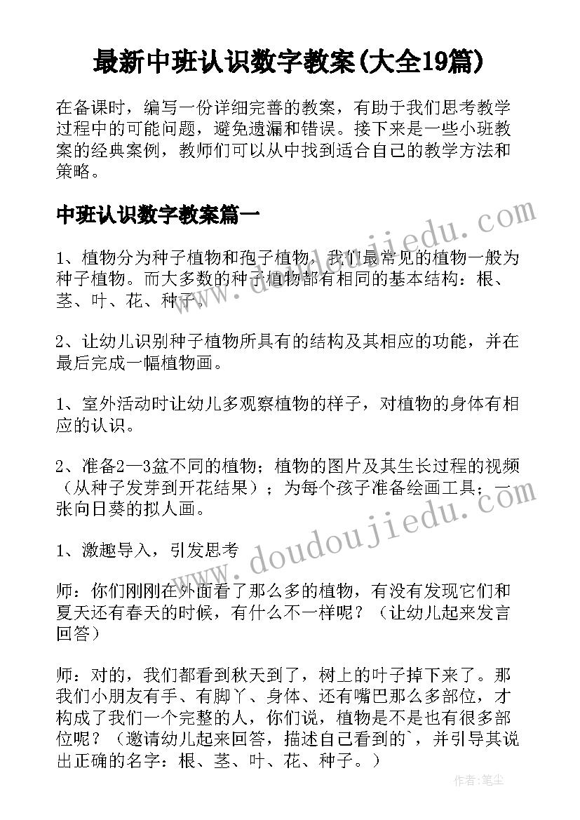 最新中班认识数字教案(大全19篇)