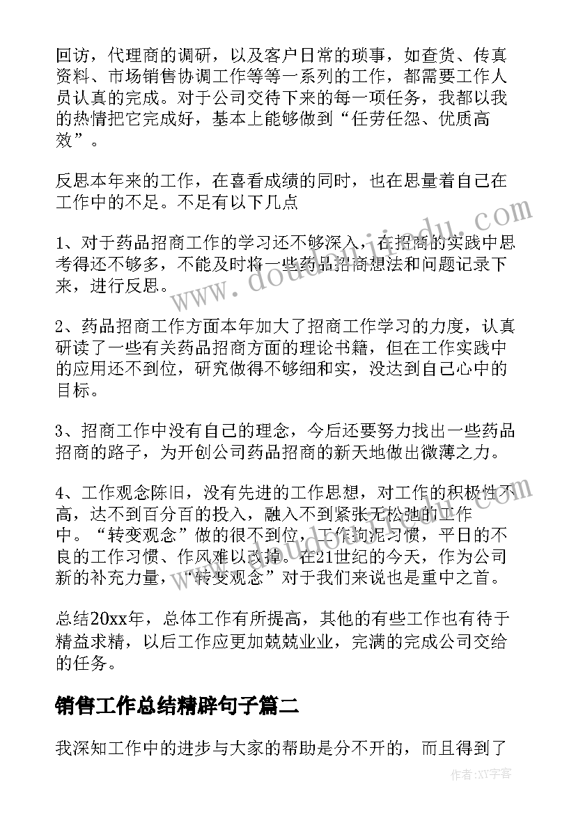 销售工作总结精辟句子 销售工作总结(大全11篇)