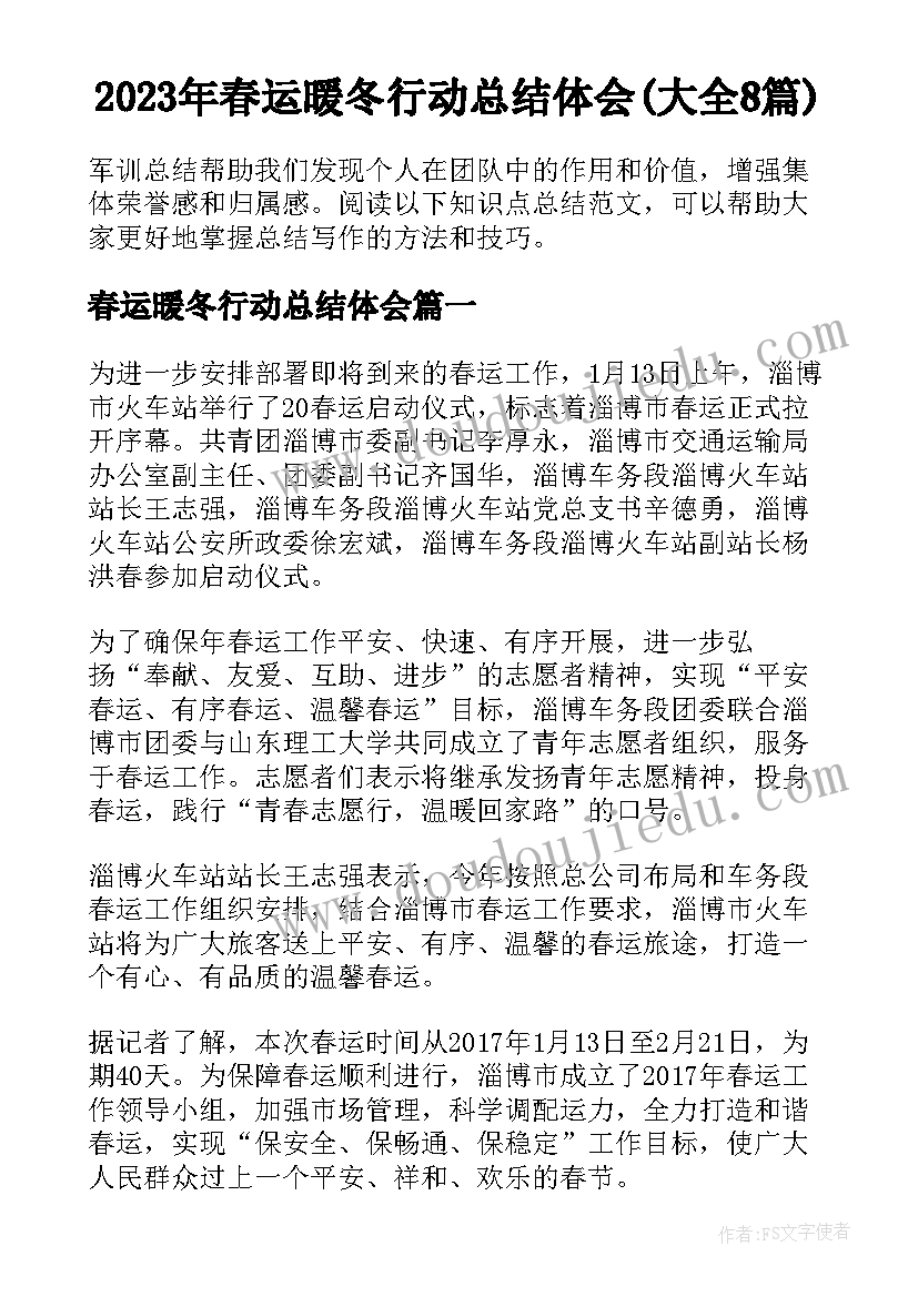 2023年春运暖冬行动总结体会(大全8篇)