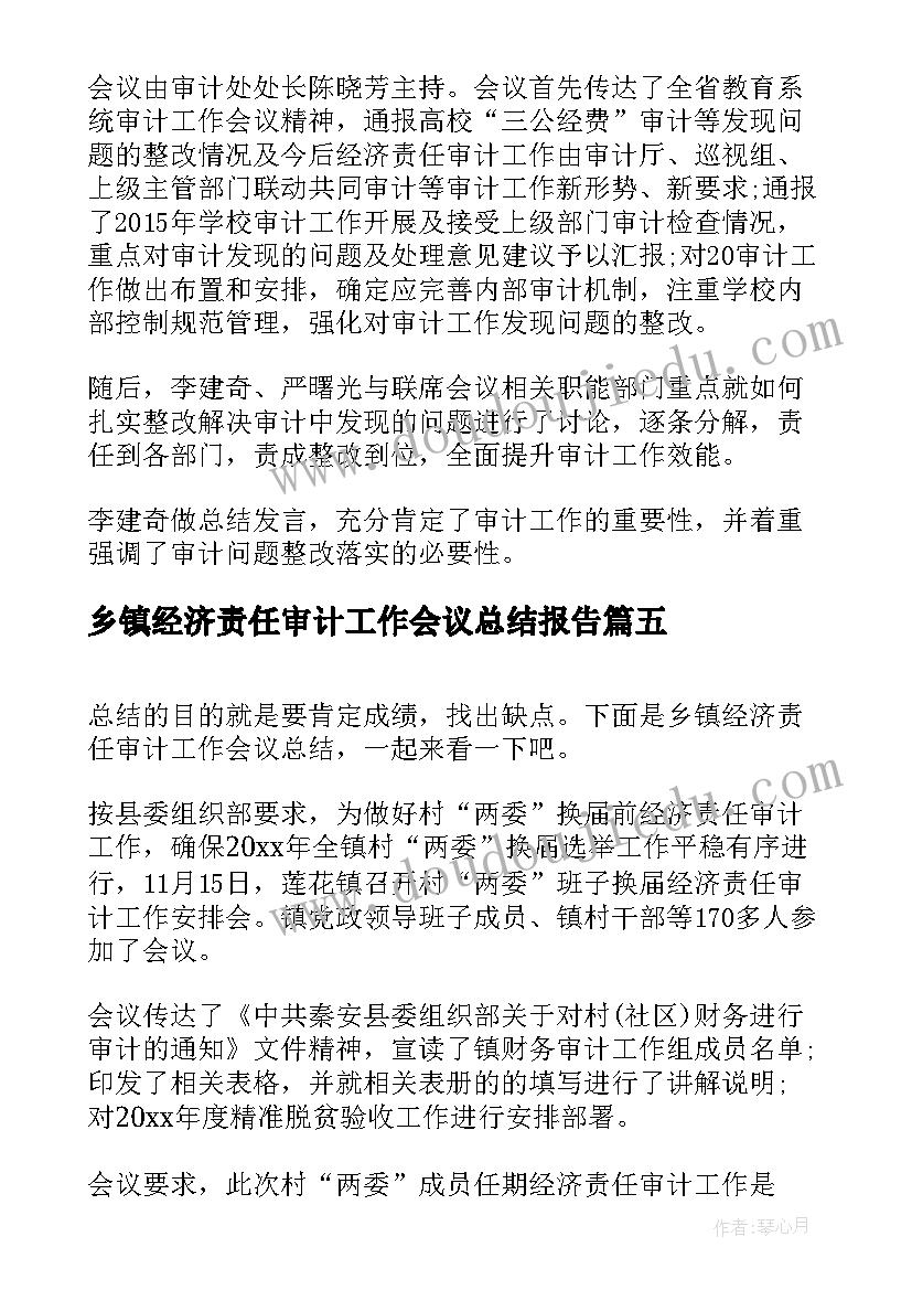 乡镇经济责任审计工作会议总结报告(优秀8篇)