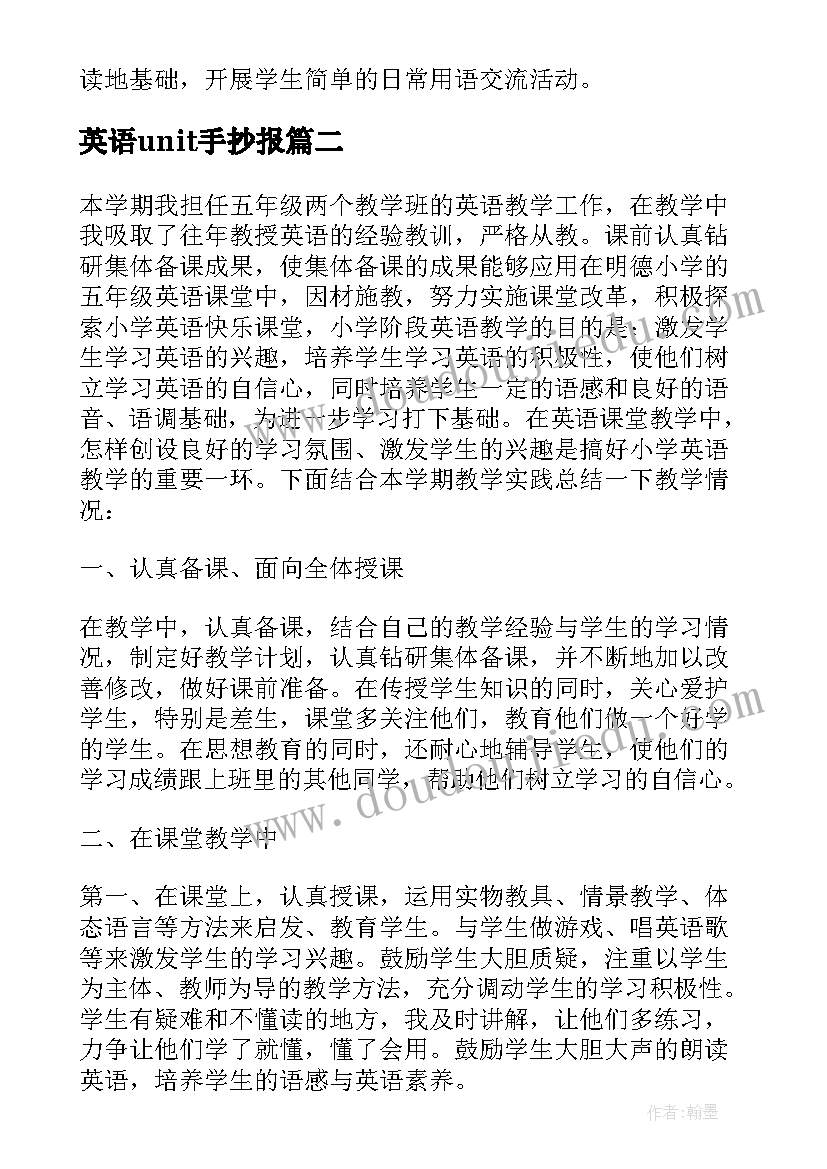 最新英语unit手抄报(汇总19篇)