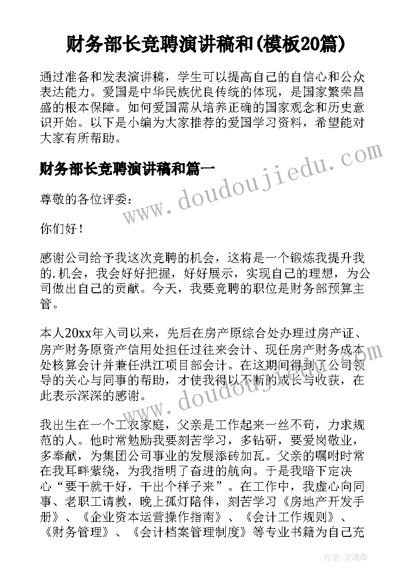 财务部长竞聘演讲稿和(模板20篇)