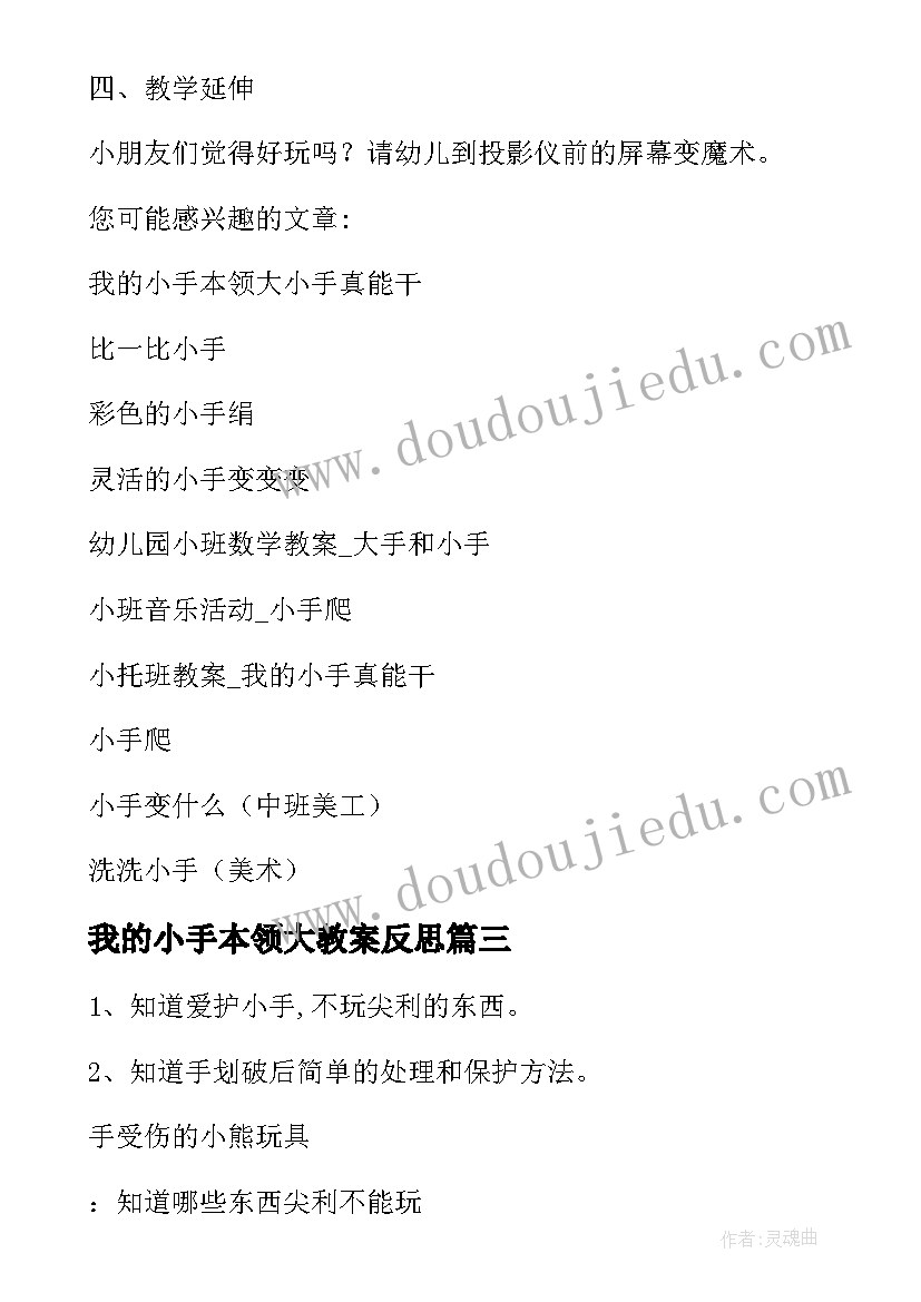 最新我的小手本领大教案反思 中班教案我的小手本领(汇总8篇)