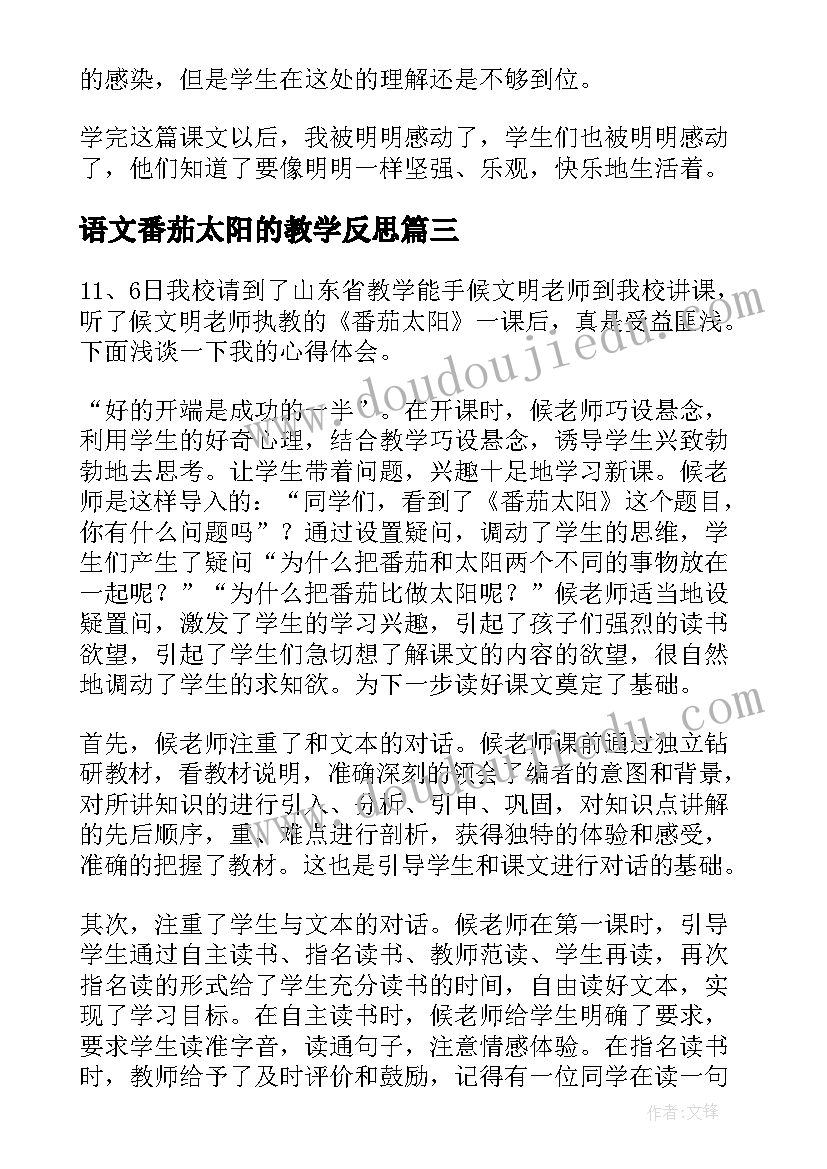 最新语文番茄太阳的教学反思 番茄太阳教学反思(大全8篇)