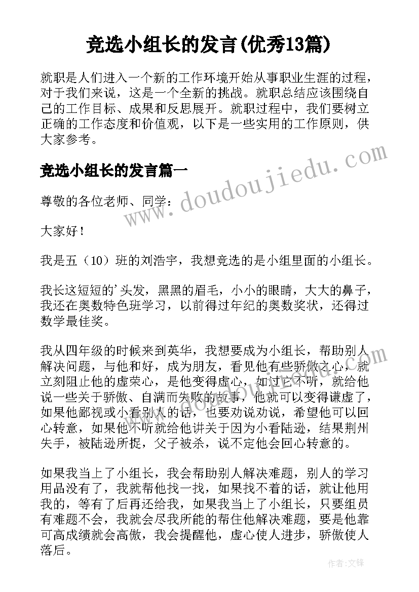 竞选小组长的发言(优秀13篇)