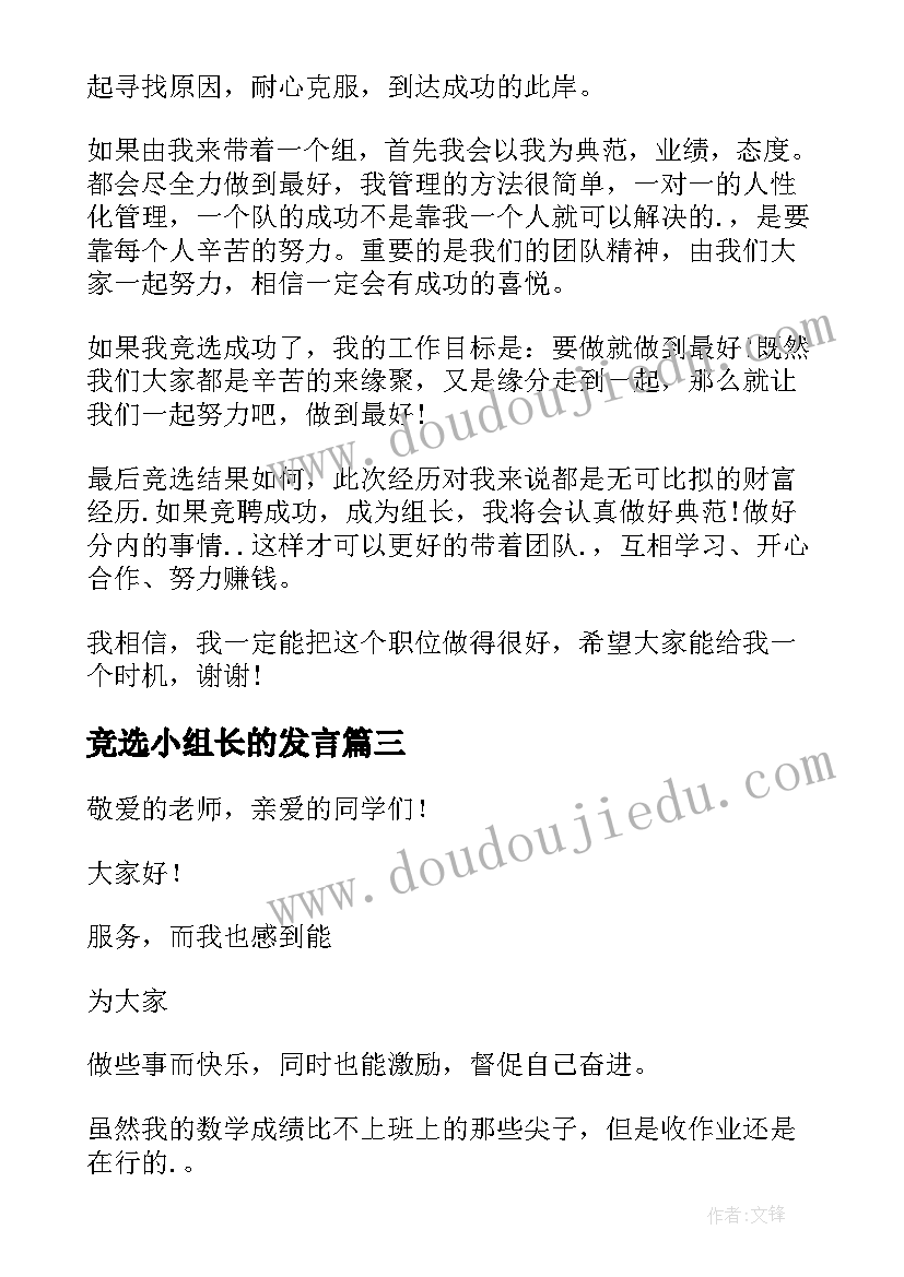 竞选小组长的发言(优秀13篇)