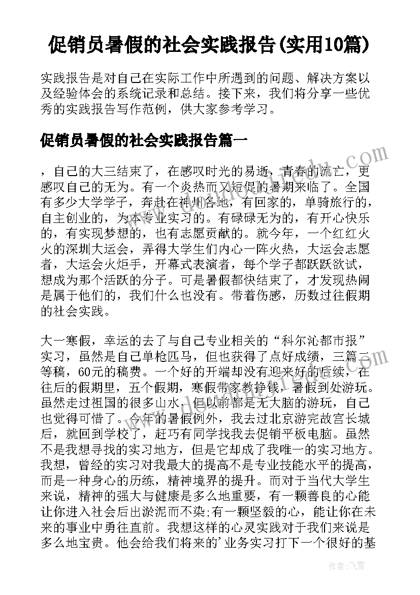 促销员暑假的社会实践报告(实用10篇)