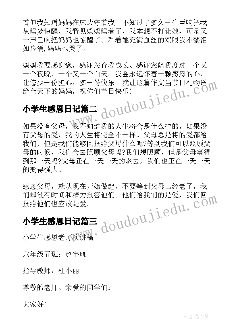 最新小学生感恩日记(汇总13篇)