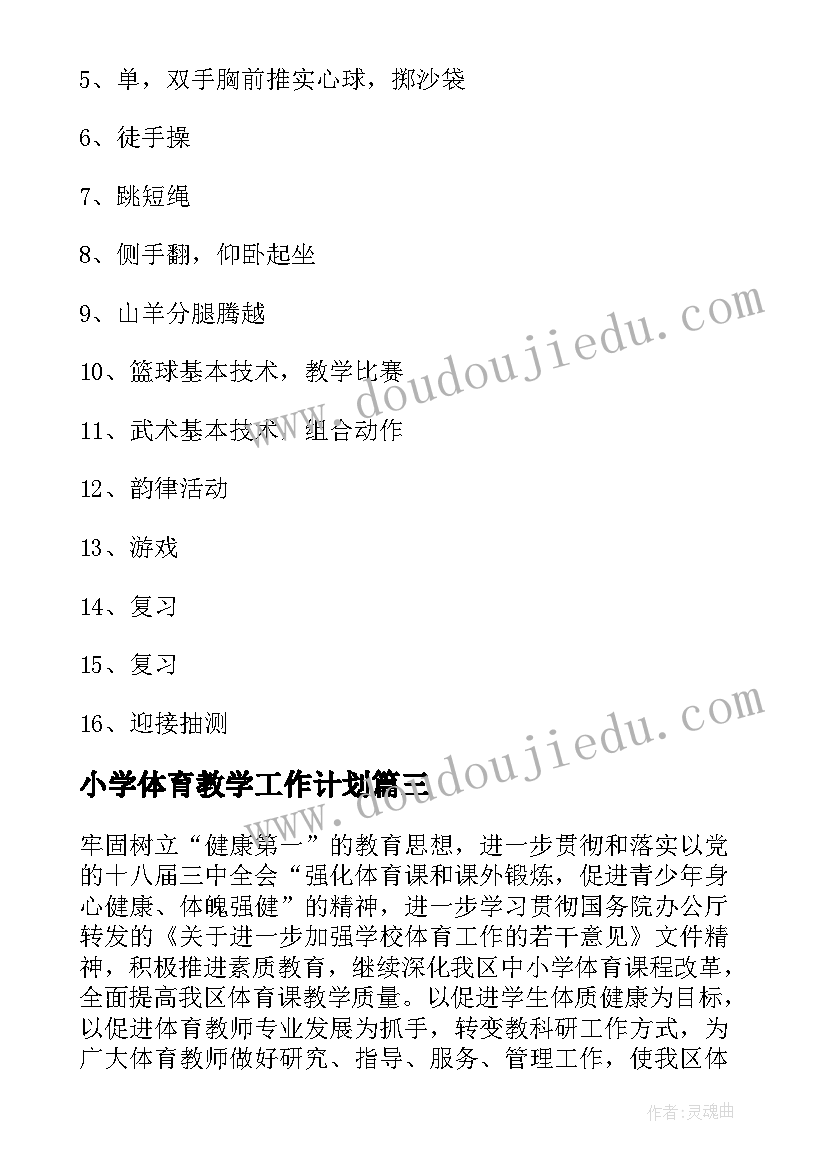 2023年小学体育教学工作计划(优质8篇)