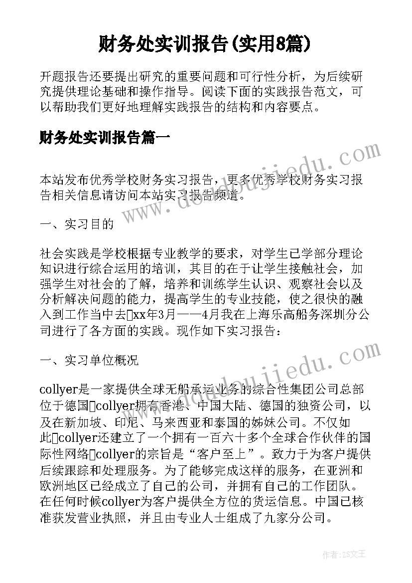 财务处实训报告(实用8篇)