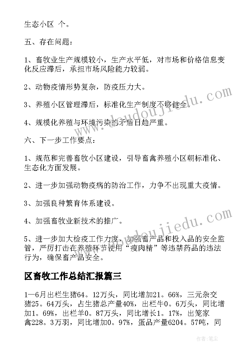 最新区畜牧工作总结汇报(模板12篇)