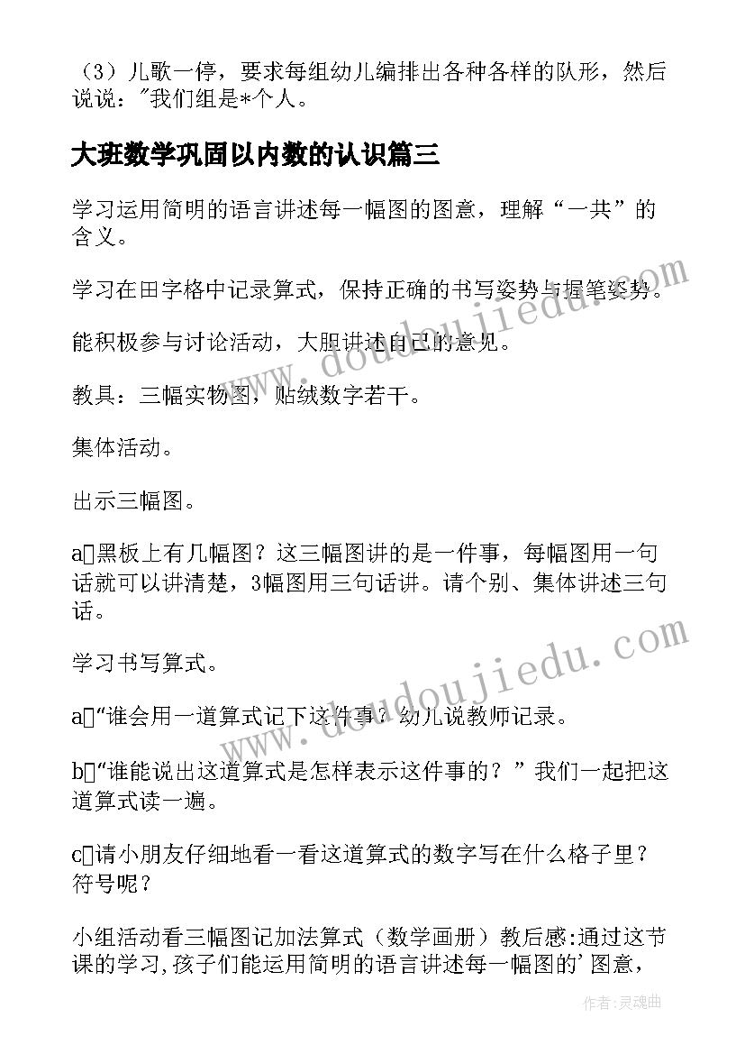 大班数学巩固以内数的认识 大班数学教案以内加减法(通用9篇)