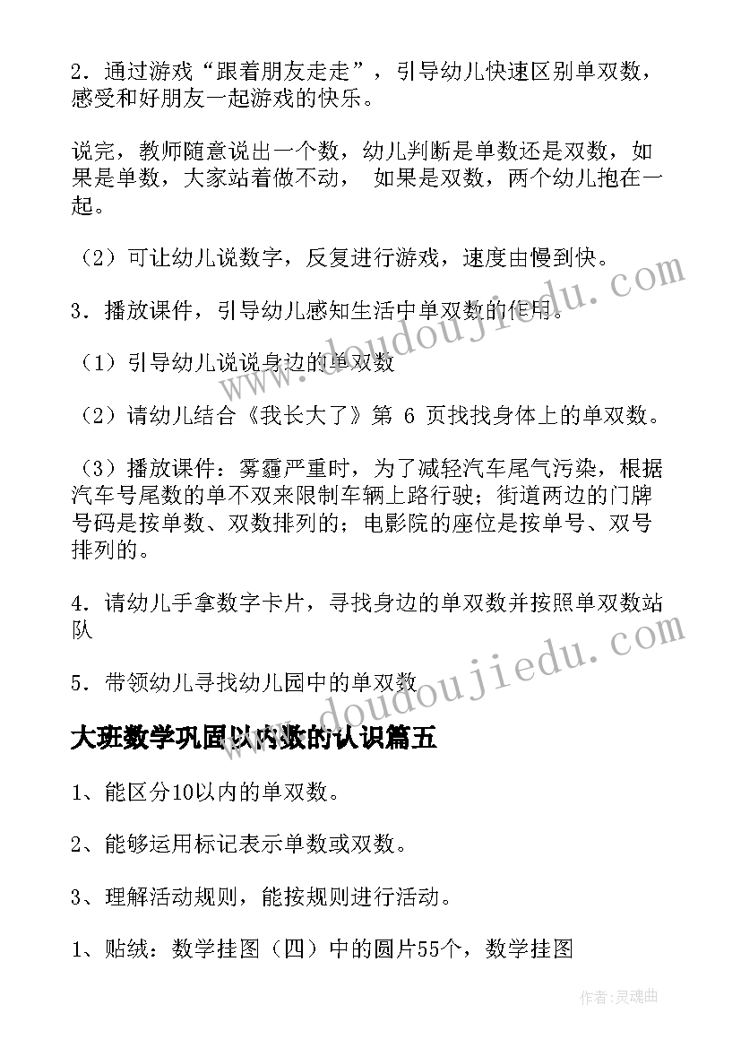 大班数学巩固以内数的认识 大班数学教案以内加减法(通用9篇)