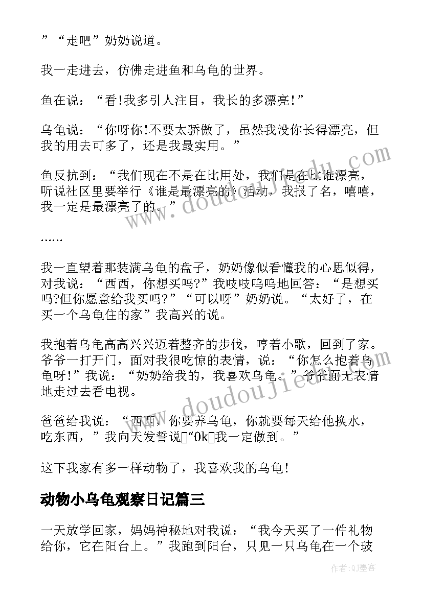 2023年动物小乌龟观察日记(实用8篇)