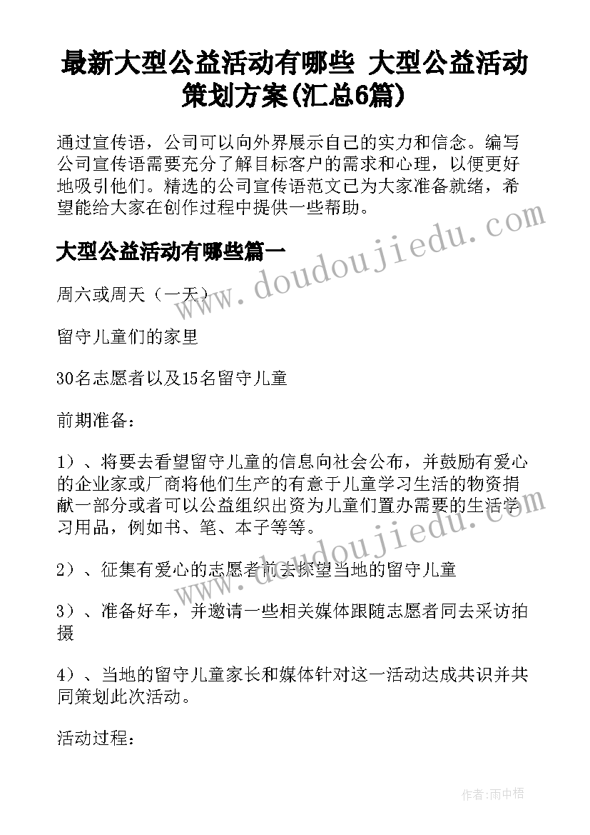 最新大型公益活动有哪些 大型公益活动策划方案(汇总6篇)