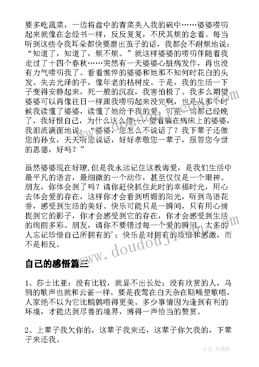 2023年自己的感悟(大全12篇)