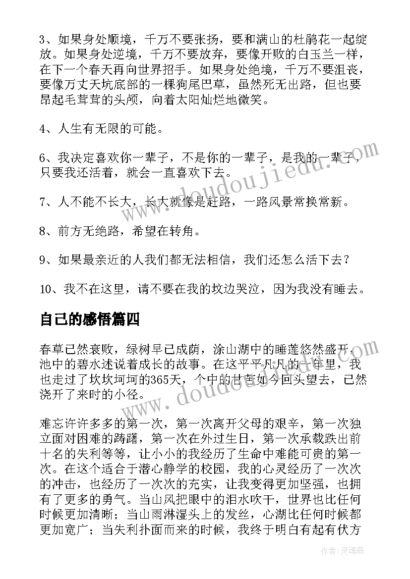 2023年自己的感悟(大全12篇)