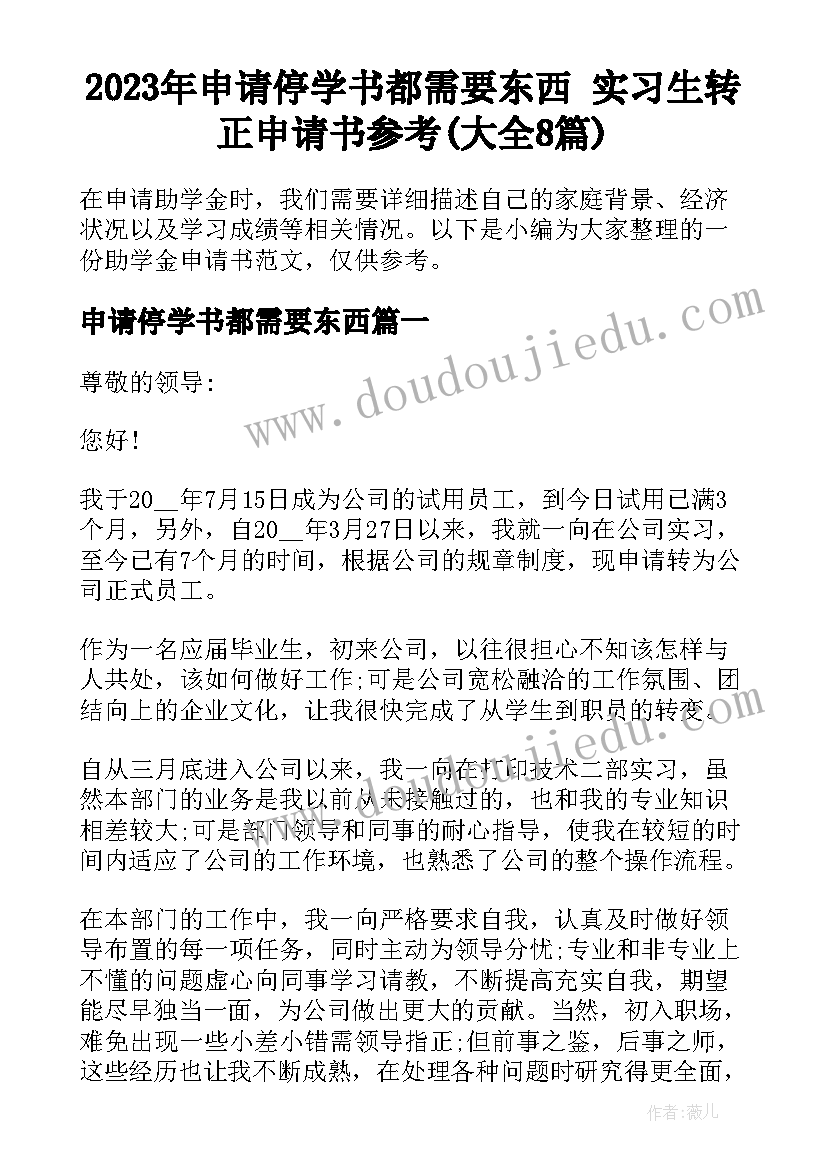 2023年申请停学书都需要东西 实习生转正申请书参考(大全8篇)