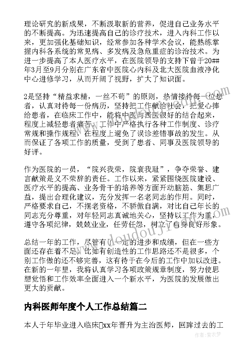 2023年内科医师年度个人工作总结(精选17篇)