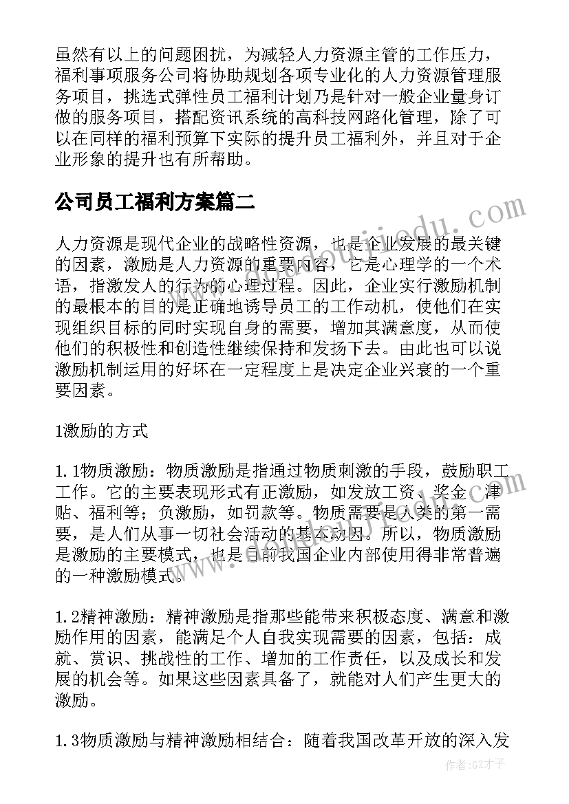 2023年公司员工福利方案(大全8篇)