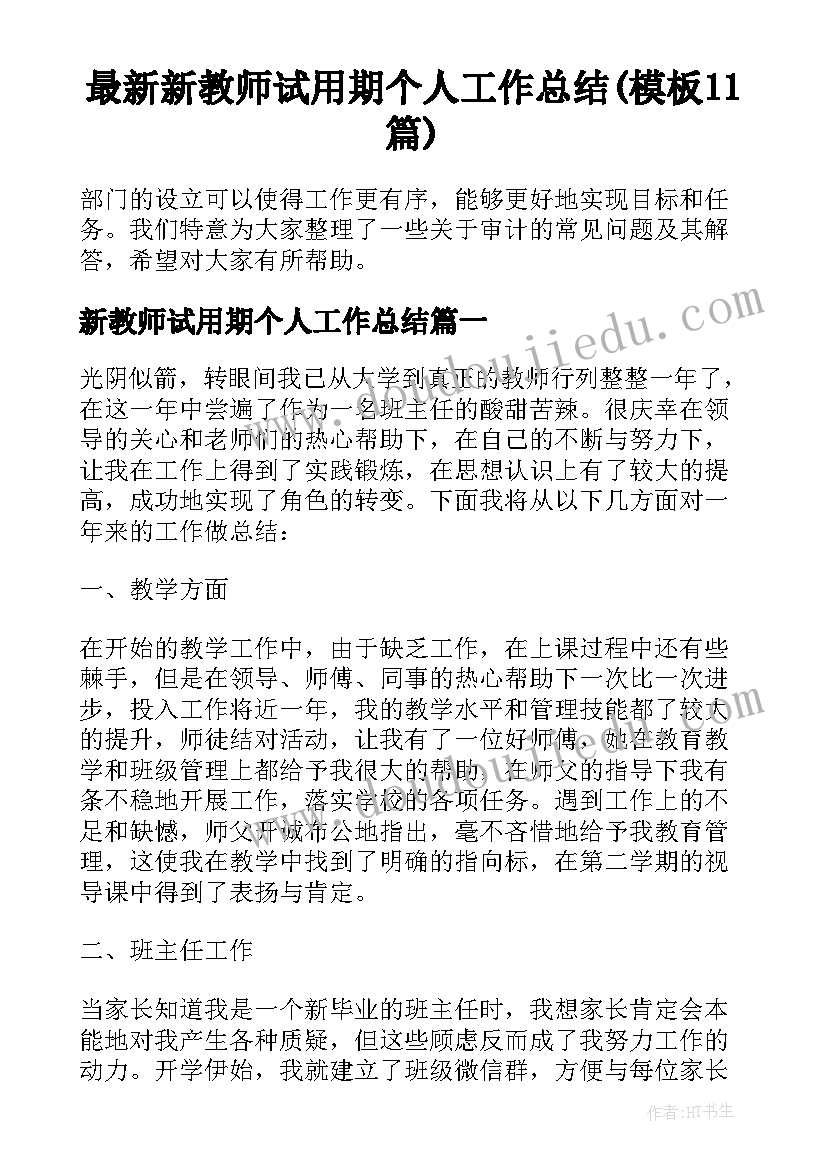 最新新教师试用期个人工作总结(模板11篇)