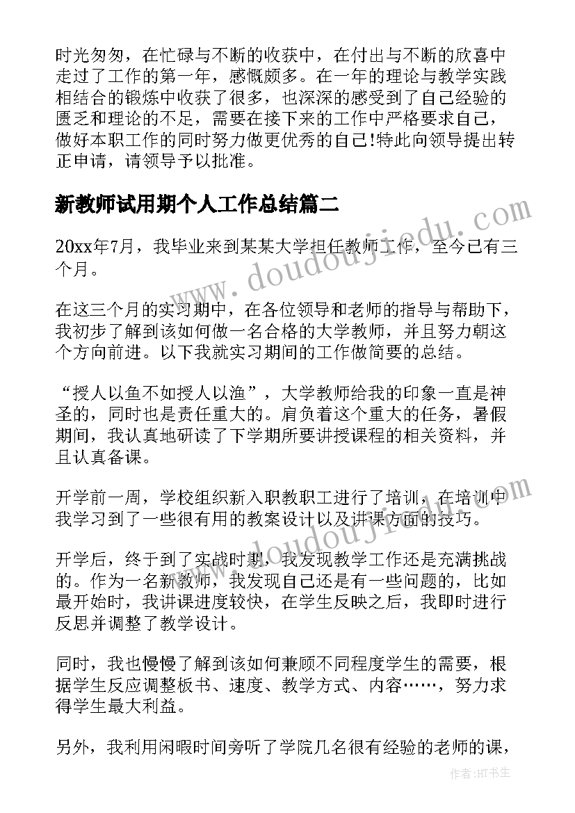 最新新教师试用期个人工作总结(模板11篇)