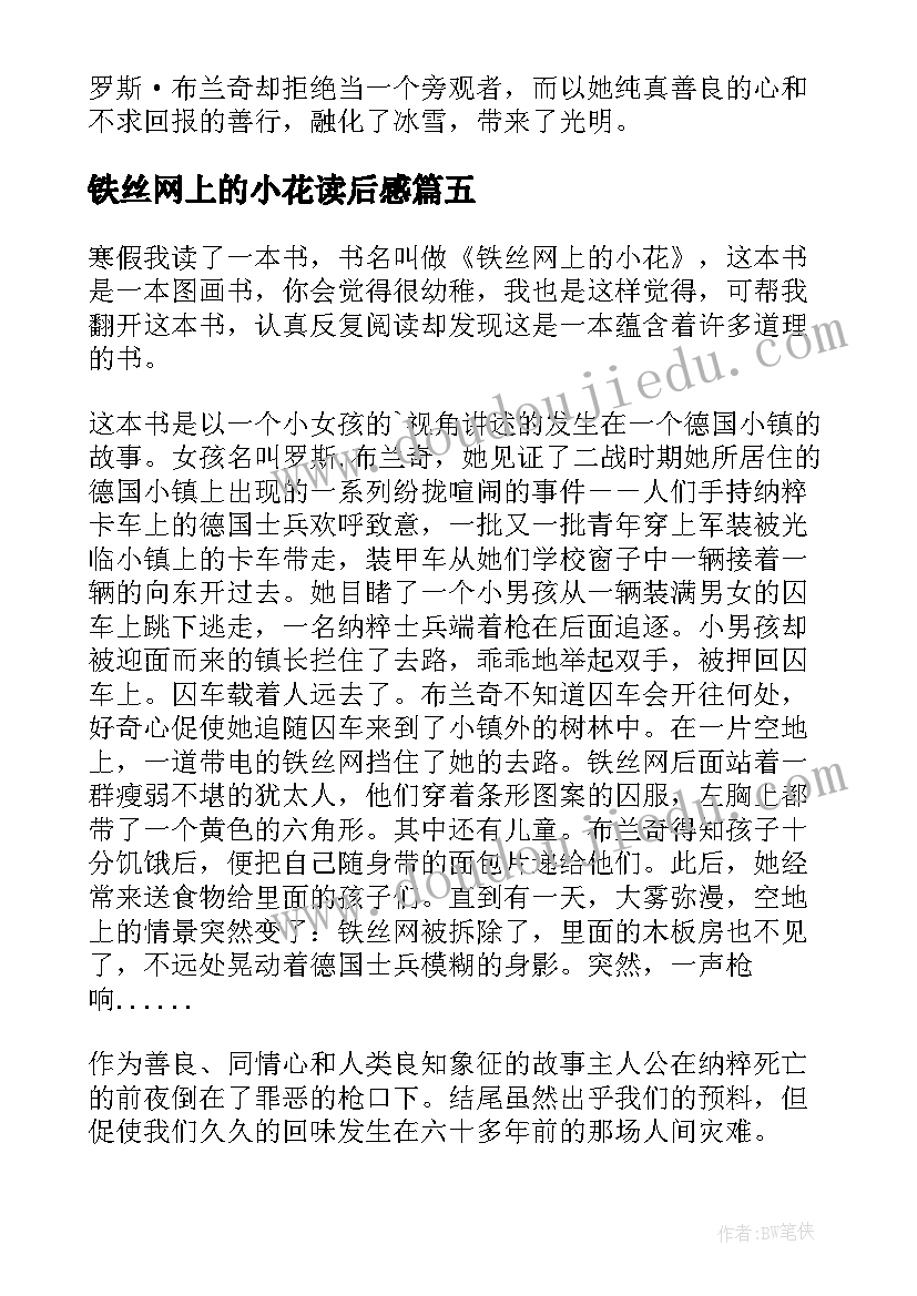 2023年铁丝网上的小花读后感(汇总8篇)