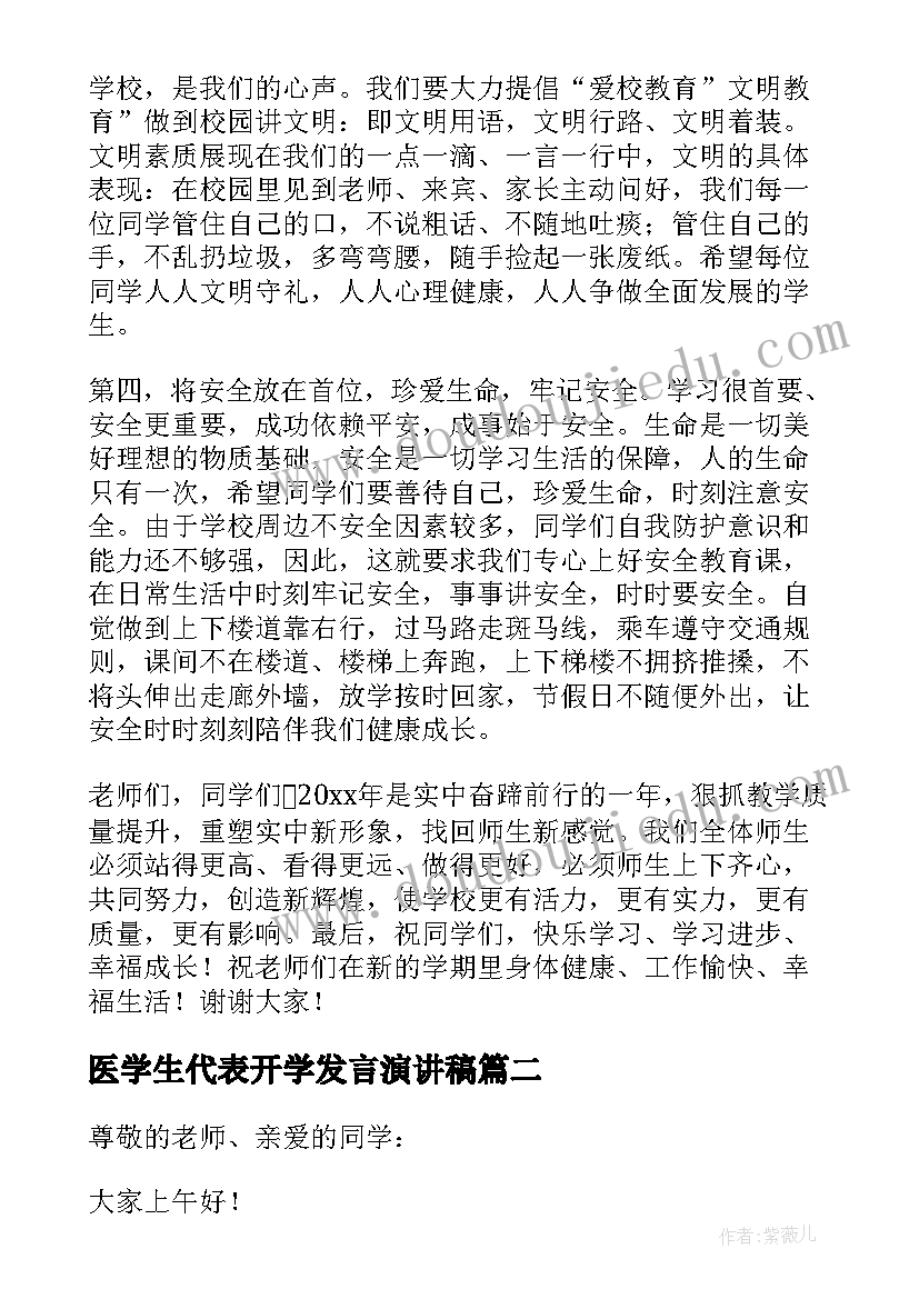 最新医学生代表开学发言演讲稿(精选20篇)