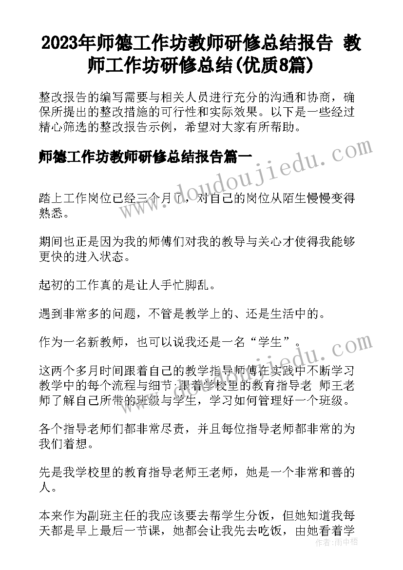 2023年师德工作坊教师研修总结报告 教师工作坊研修总结(优质8篇)