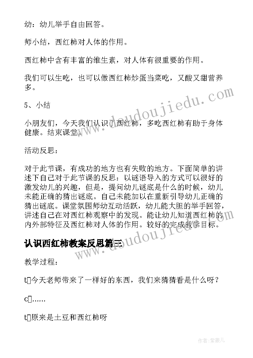 认识西红柿教案反思(通用8篇)