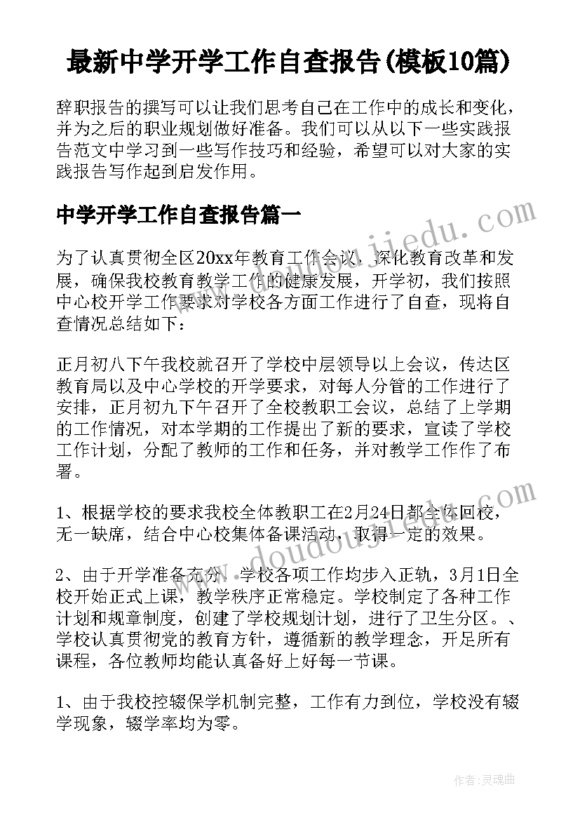 最新中学开学工作自查报告(模板10篇)