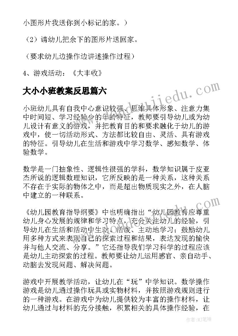 最新大小小班教案反思(模板16篇)