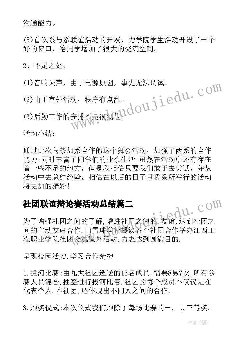 最新社团联谊辩论赛活动总结(模板18篇)