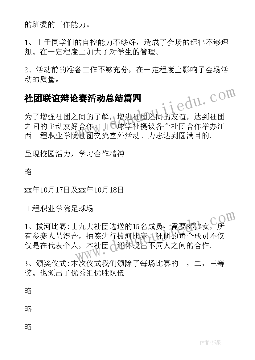 最新社团联谊辩论赛活动总结(模板18篇)