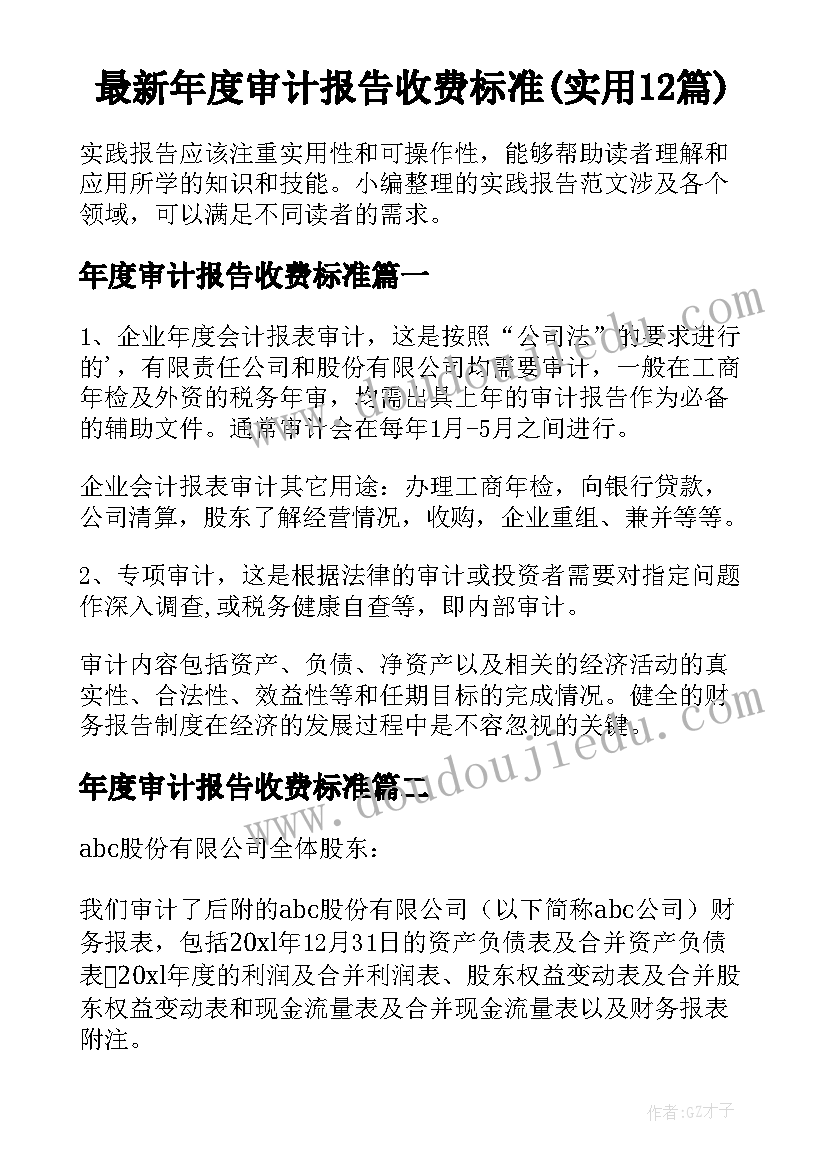 最新年度审计报告收费标准(实用12篇)