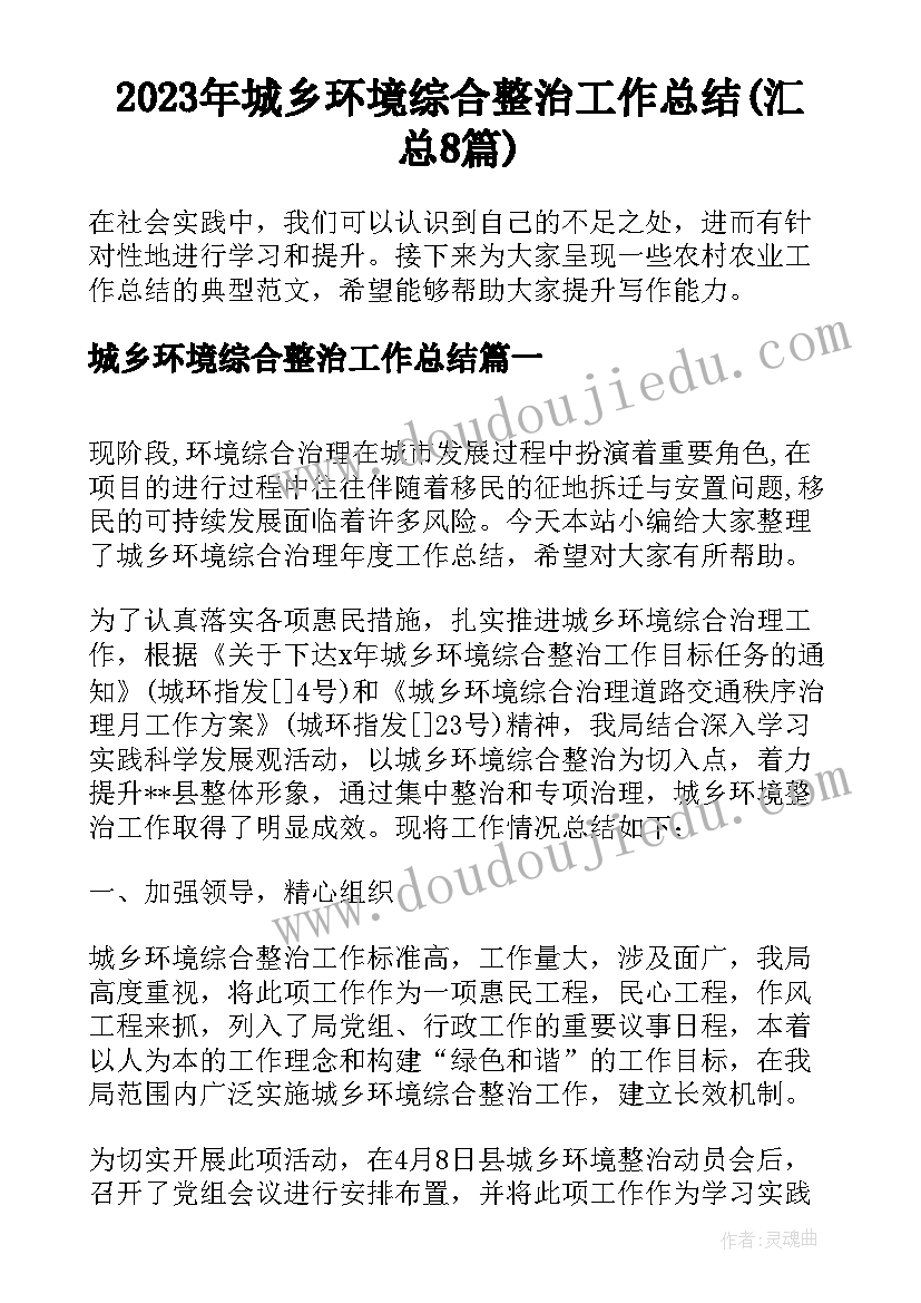 2023年城乡环境综合整治工作总结(汇总8篇)