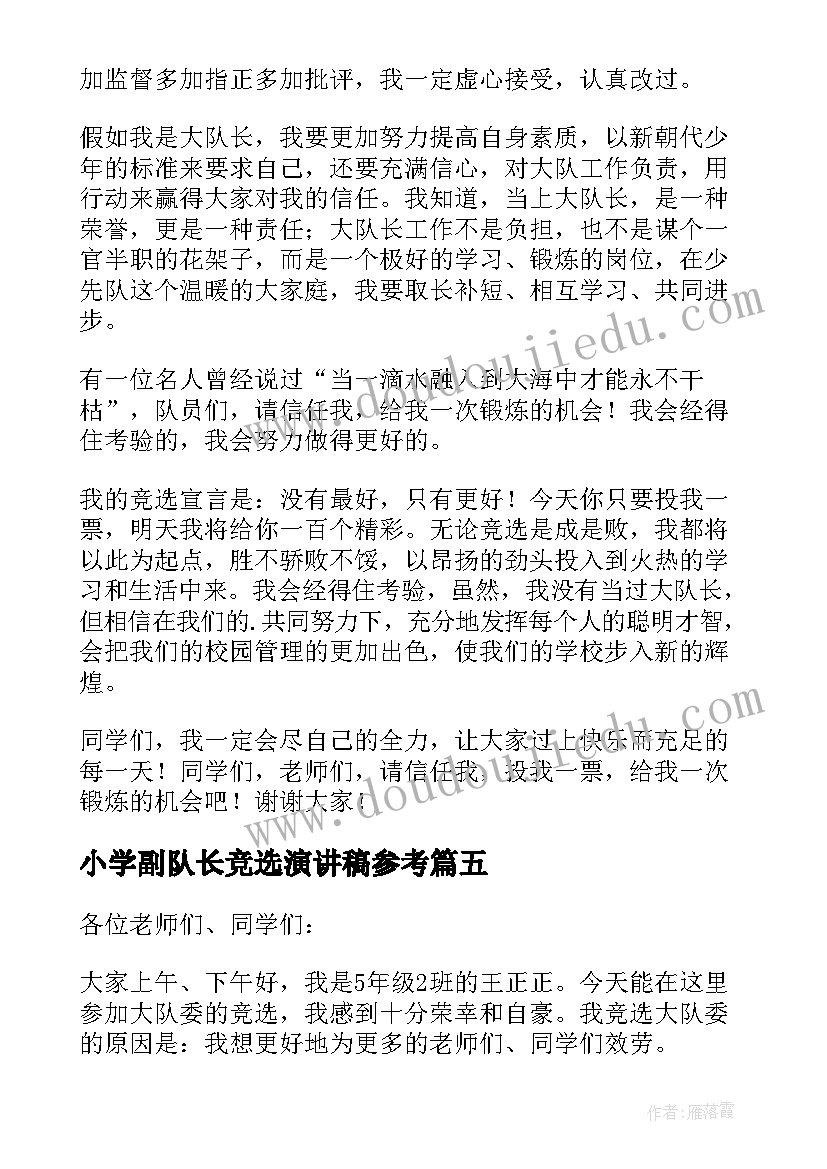 2023年小学副队长竞选演讲稿参考 竞选中队长演讲稿参考(模板16篇)