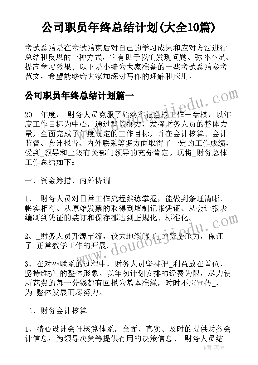 公司职员年终总结计划(大全10篇)